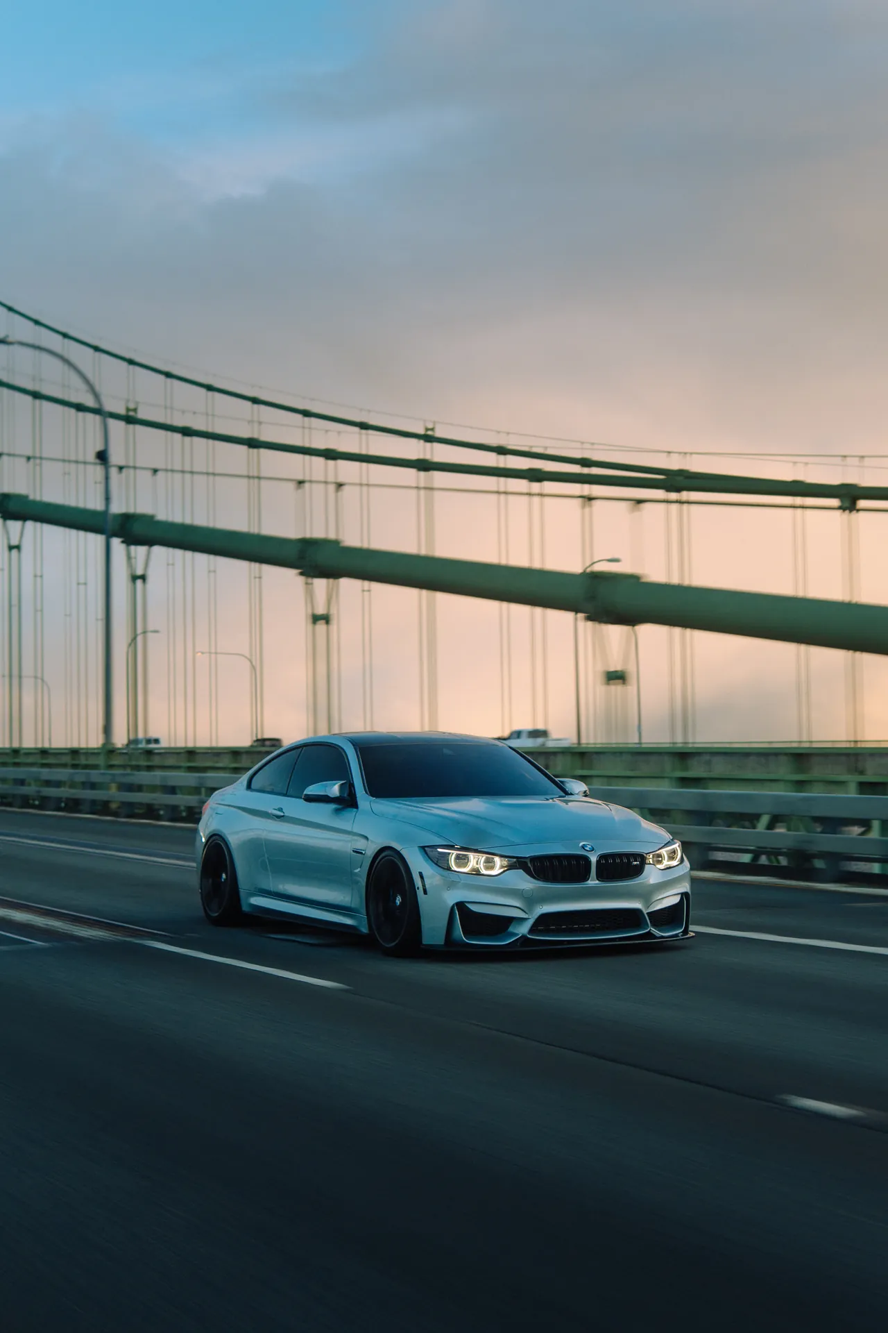 BMW M4 photographed at Tacoma Narrows Bridge, Washington, 2026-03-10.