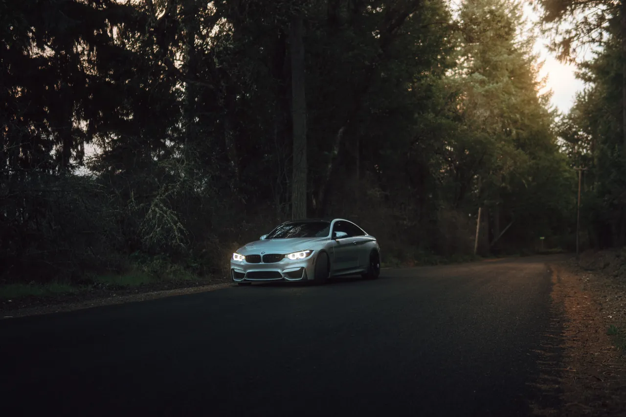 BMW M4 photographed at Tacoma Narrows Bridge, Washington, 2026-03-10.