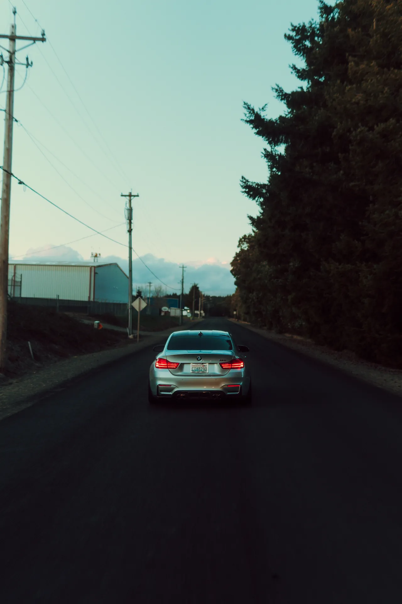 BMW M4 photographed at Tacoma Narrows Bridge, Washington, 2026-03-10.